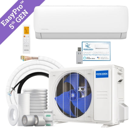 9k BTU MrCool Easy Pro Ductless Heat Pump Split System 5th Gen - 16FT Line Set R454B