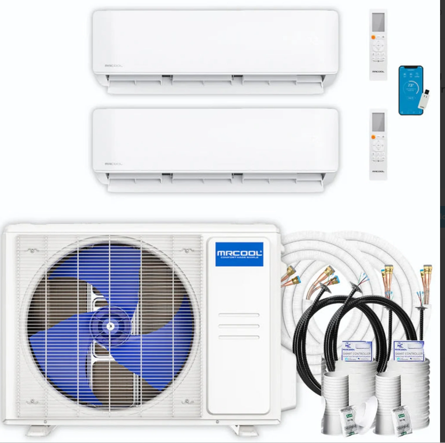 MRCOOL DIY 5th Gen 18K BTU Dual-Zone Ductless Mini Split Heat Pump System with Two 6k BTU Air Handlers – 24 SEER2